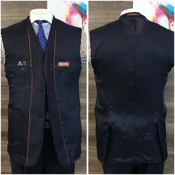 New Michael Kors Mens Suit 2 Piece Set Size 44L‎ Jacket Blazer Pants Wool Blue - Picture 6 of 16